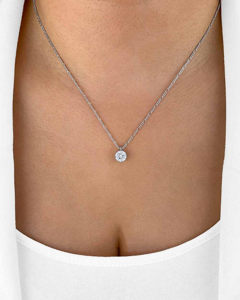 DANIEL CLIFFORD Kette mit Anhänger 'Elora' Damen Halskette Silber 925 Kristall Anhänger rund weiß (inkl. Verpackung), größenverstellbare Silberkette 40cm - 45cm, Figaro-Kette mit Kristall von DANIEL CLIFFORD