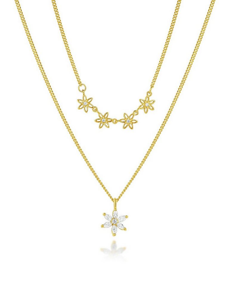 DANIEL CLIFFORD Kette mit Anhänger 'Fibi' Damen Halskette Silber 925 vergoldet 18k Gold Layering-Kette (inkl. Verpackung), zweireihige Silberkette & Blüten-Anhänger, größenverstellbar 38cm-43cm von DANIEL CLIFFORD