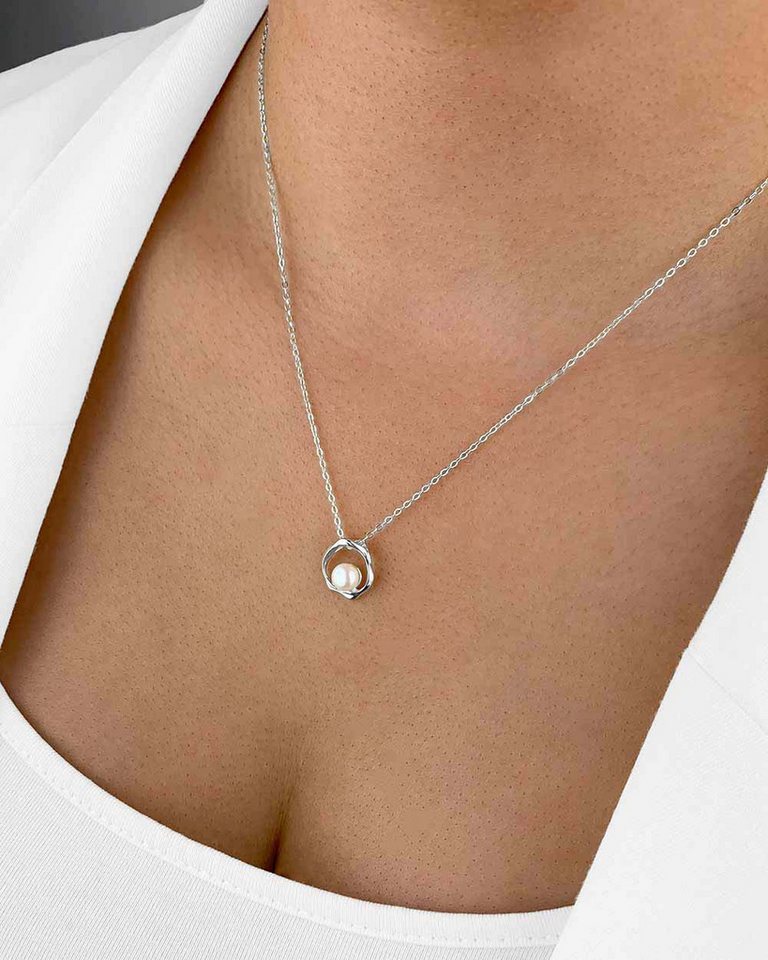 DANIEL CLIFFORD Kette mit Anhänger 'Helena' Damen Halskette Silber 925 Perlen Anhänger Kreis (inkl. Verpackung), Silberkette mit Perlenanhänger rund Perlenkette von DANIEL CLIFFORD