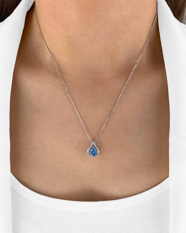 DANIEL CLIFFORD Kette mit Anhänger 'Inara' Damen Halskette Silber 925 Kristall Anhänger Tropfen blau (inkl. Verpackung), größenverstellbare Silberkette 45cm, tropfenförmiger Anhänger blau von DANIEL CLIFFORD