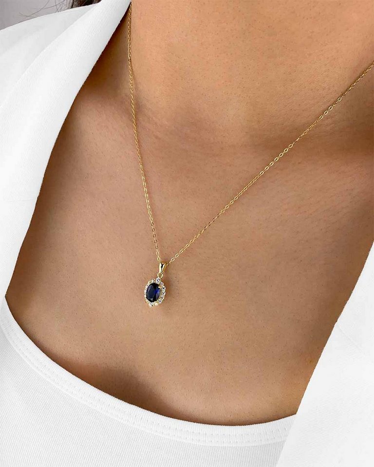 DANIEL CLIFFORD Kette mit Anhänger 'Isolde' Damen Halskette Silber 925 vergoldet, Kristall Anhänger blau (inkl. Verpackung), vergoldete Silberkette 14k, royal blauer Kristall-Anhänger Tropfen von DANIEL CLIFFORD