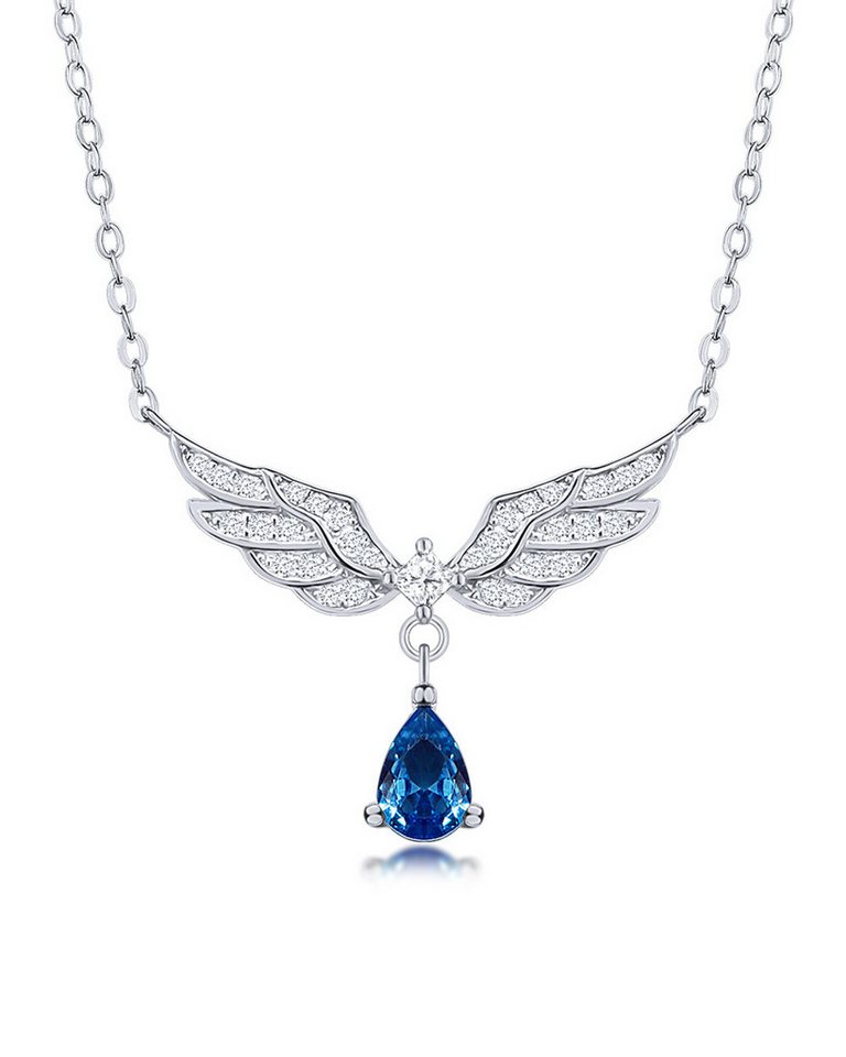 DANIEL CLIFFORD Kette mit Anhänger 'Joana' Damen Halskette Silber 925 Flügel Anhänger Kristall blau (inkl. Verpackung), größenverstellbare Silberkette 45cm, Schutzengel Geschenk von DANIEL CLIFFORD