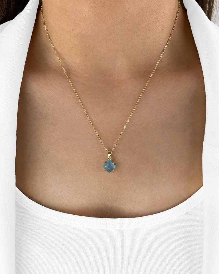 DANIEL CLIFFORD Kette mit Anhänger 'Leana' Damen Halskette Silber 925 vergoldet Aquamarin Anhänger (inkl. Verpackung), vergoldete Silberkette 45cm mit Edelstein-Anhänger viereckig blau von DANIEL CLIFFORD