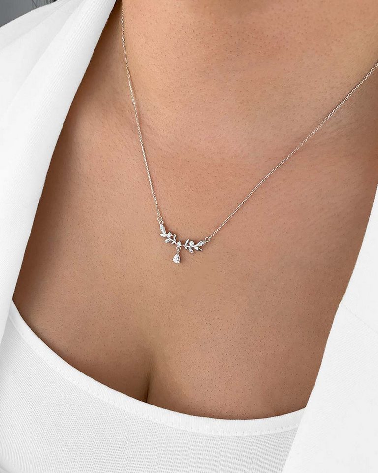 DANIEL CLIFFORD Kette mit Anhänger 'Lorena' Damen Halskette Silber 925 Kristall Anhänger weiß (inkl. Verpackung), größenverstellbare Silberkette 45cm, Blumen-Anhänger von DANIEL CLIFFORD