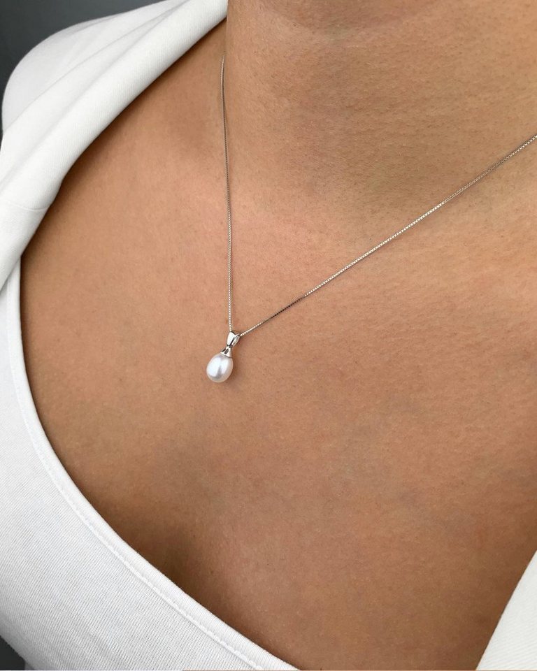 DANIEL CLIFFORD Perlenkette 'Maggie' Damen Halskette Silber 925 mit Perlen-Anhänger (inkl. Verpackung), größenverstellbare Silberkette 40cm-45cm, haut- und allergiefreundlich von DANIEL CLIFFORD