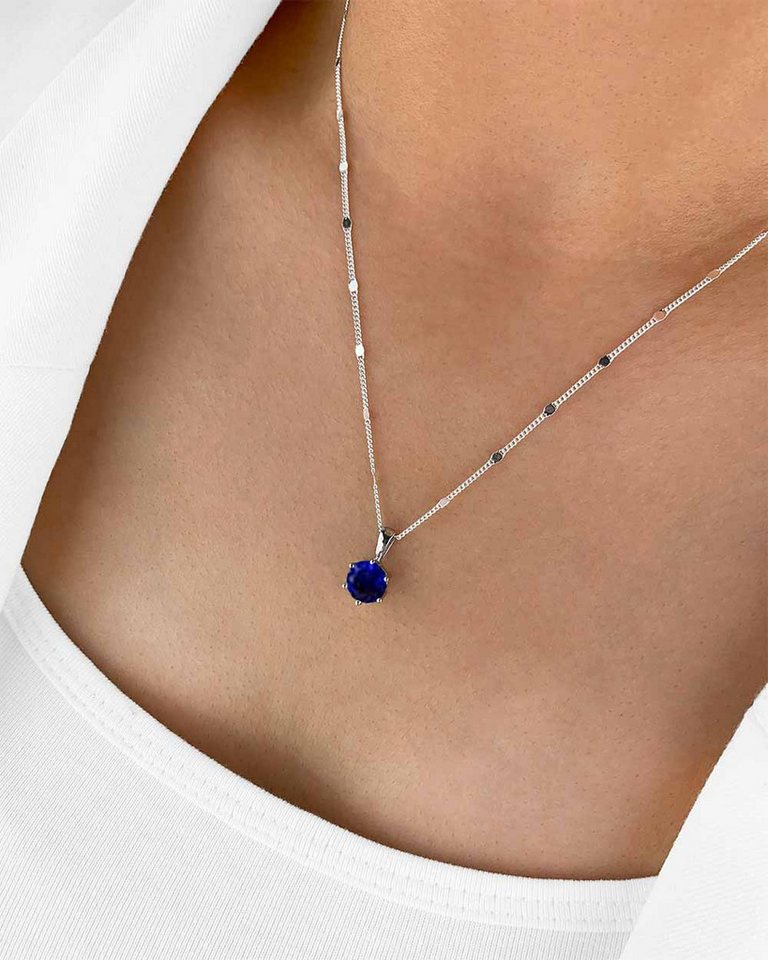 DANIEL CLIFFORD Kette mit Anhänger 'Marianne' Damen Halskette Silber 925 runder Anhänger blauer Kristall (inkl. Verpackung), größenverstellbare Silberkette silberne Plättchen, blauer Kristall von DANIEL CLIFFORD