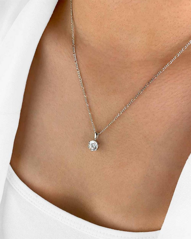 DANIEL CLIFFORD Kette mit Anhänger 'Marlene' Damen Halskette Silber 925 Figaro-Kette Anhänger Solitär (inkl. Verpackung), größenverstellbare Silberkette 45cm mit rundem Kristall Anhänger weiß von DANIEL CLIFFORD