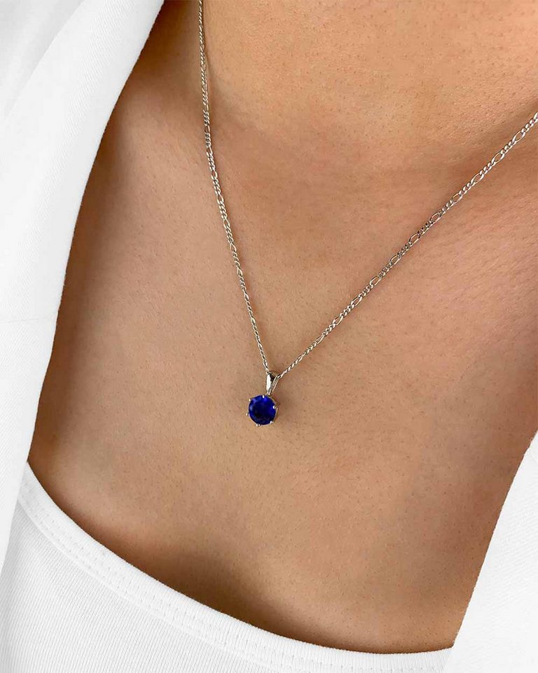 DANIEL CLIFFORD Kette mit Anhänger 'Marlene' Damen Halskette Silber 925 Solitär Anhänger blau Figarokette (inkl. Verpackung), größenverstellbare Silberkette mit blauem Kristall Anhänger, Collier von DANIEL CLIFFORD