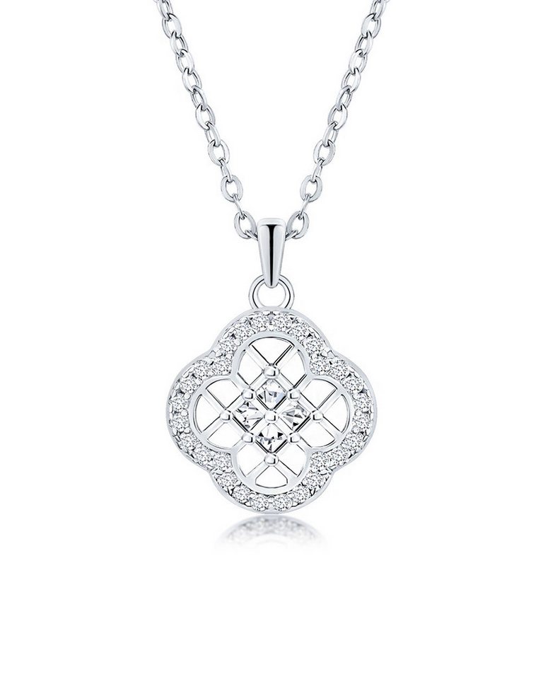 DANIEL CLIFFORD Kette mit Anhänger 'Mirabelle' Damen Halskette Silber 925 Vierpass Raute Anhänger (inkl. Verpackung), größenverstellbare Silberkette 45cm mit Kleeblatt-Anhänger Kristall von DANIEL CLIFFORD