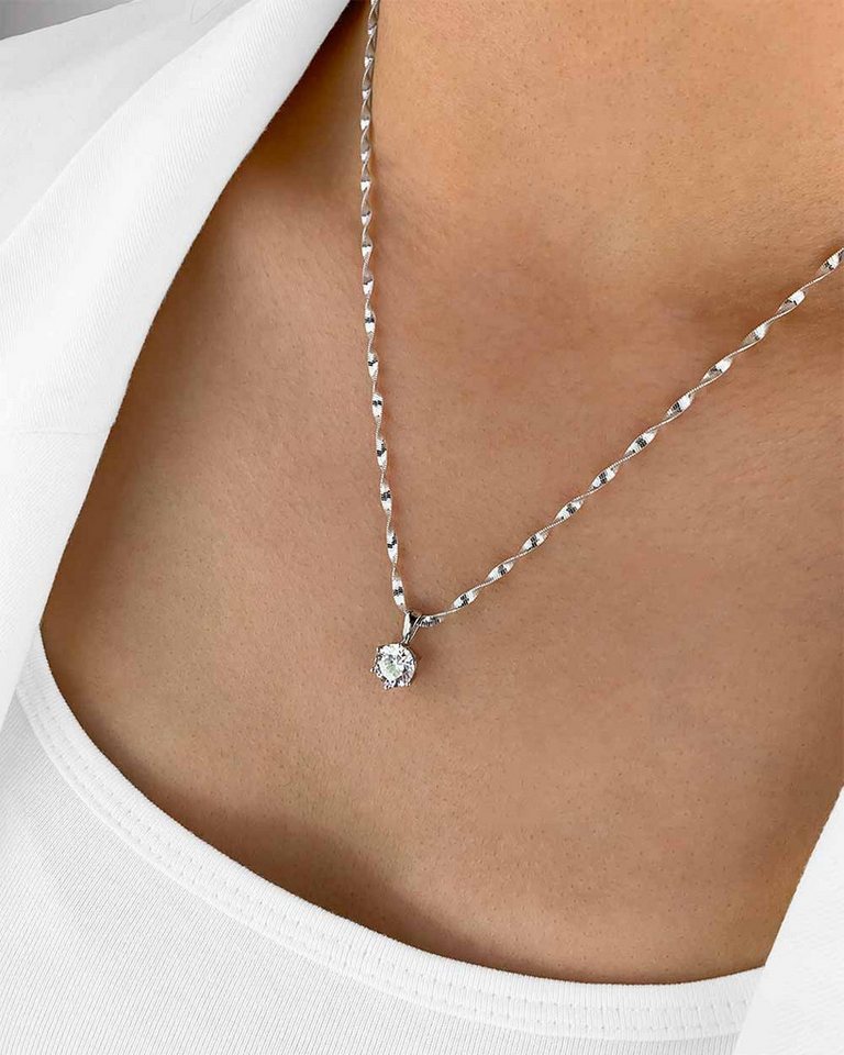 DANIEL CLIFFORD Kette mit Anhänger 'Mirielle' Damen Halskette Silber 925 Kristall Anhänger Solitär weiß (inkl. Verpackung), größenverstellbare Silberkette 45cm, gedrehtes Ketten-Design Kristall von DANIEL CLIFFORD