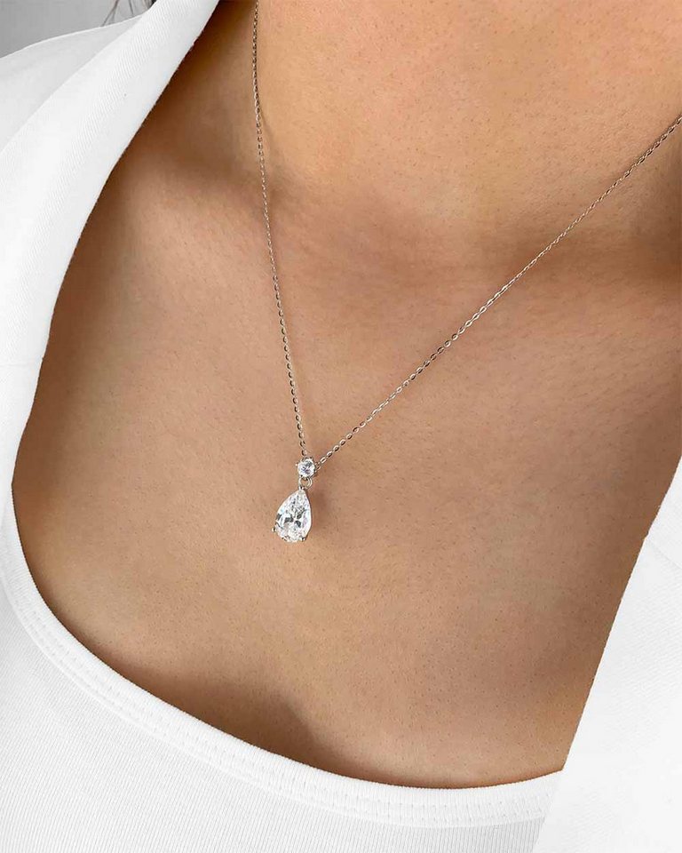 DANIEL CLIFFORD Kette mit Anhänger 'Monica' Damen Halskette Silber 925 Tropfen Anhänger Kristall (inkl. Verpackung), größenverstellbare Silberkette 40cm - 45cm, Collier zwei Kristalle von DANIEL CLIFFORD