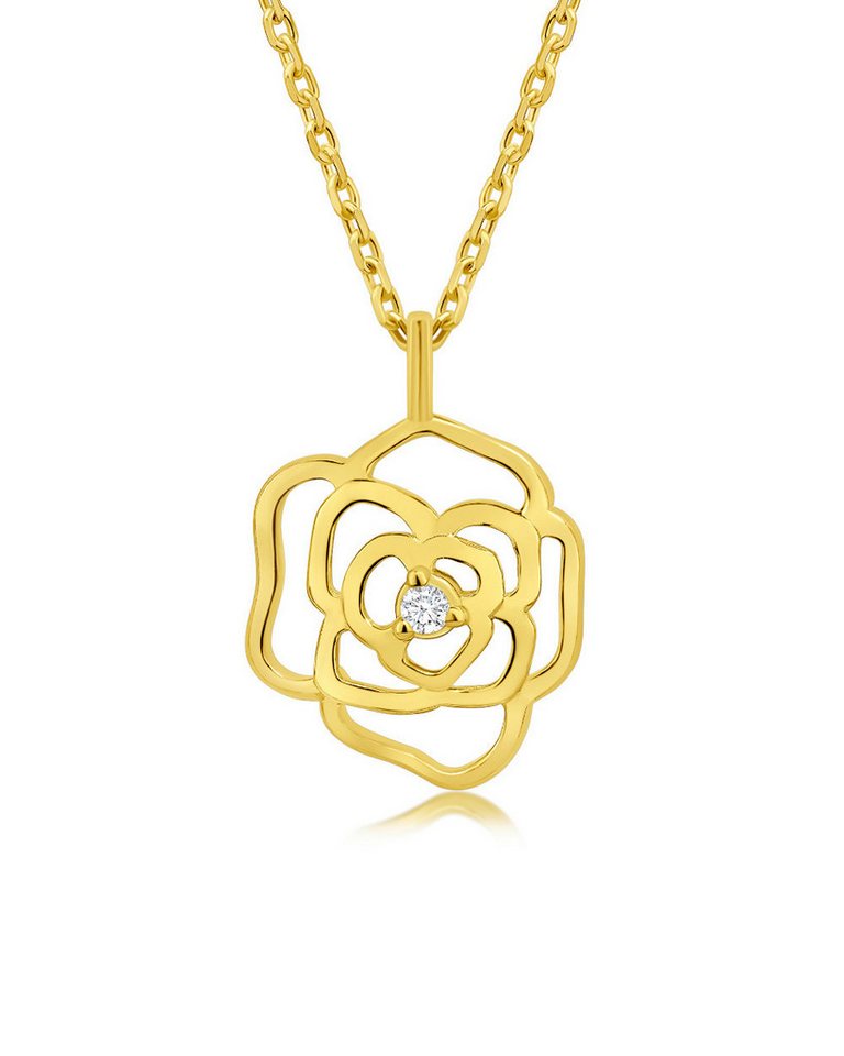 DANIEL CLIFFORD Kette mit Anhänger 'Rose' Damen Halskette Silber 925 vergoldet Anhänger Blume Rosenblüte, größenverstellbare Goldkette 40cm - 45cm, zeitloses Design von DANIEL CLIFFORD