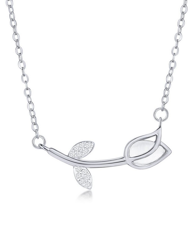 DANIEL CLIFFORD Kette mit Anhänger 'Rosie' Damen Halskette Silber 925 Blumen Anhänger Kristall (inkl. Verpackung), größenverstellbare Silberkette 45cm mit feinem Rosen-Anhänger von DANIEL CLIFFORD