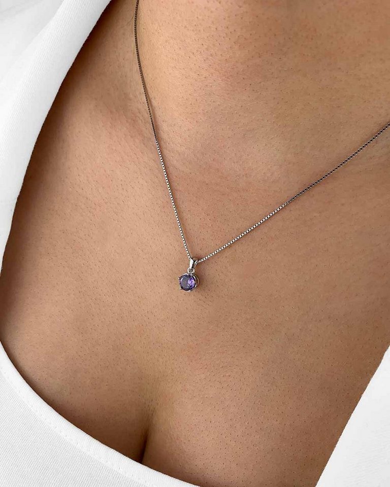 DANIEL CLIFFORD Kette mit Anhänger 'Scarlett' Damen Halskette Silber 925 Solitär Anhänger lila (inkl. Verpackung), größenverstellbare Silberkette 45cm mit Kristall-Anhänger violett von DANIEL CLIFFORD