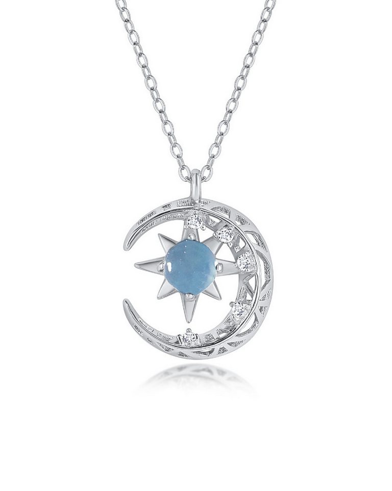 DANIEL CLIFFORD Kette mit Anhänger 'Selena' Damen Halskette Silber 925 mit Anhänger Mond hellblau 45cm (inkl. Verpackung), größenverstellbare Silberkette mit Halbmond-Anhänger von DANIEL CLIFFORD