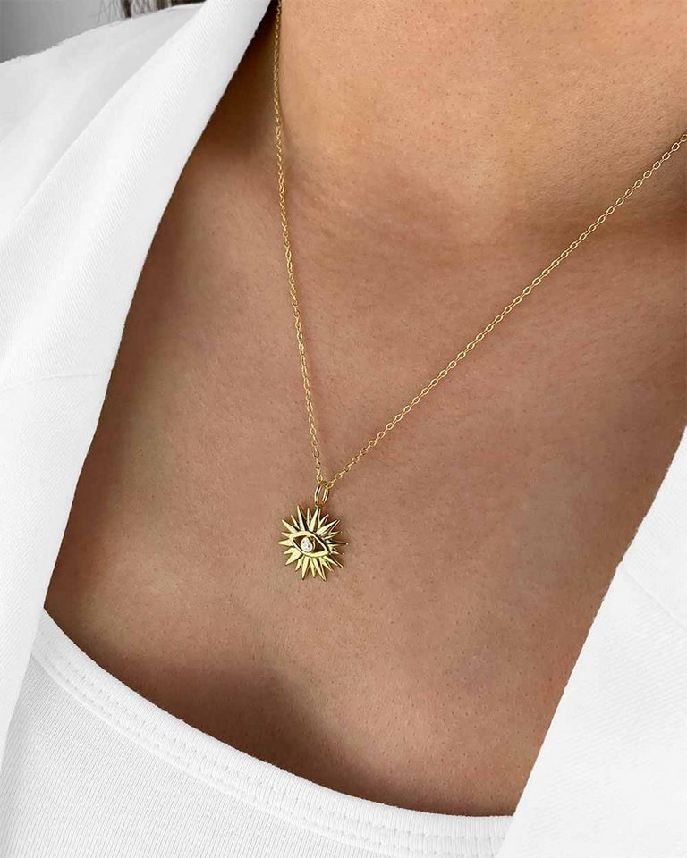 DANIEL CLIFFORD Kette mit Anhänger 'Sibella' Damen Halskette Silber 925 vergoldet Anhänger Auge Sonne (inkl. Verpackung), vergoldete Silberkette mit allwissendem Auge Kristall weiß von DANIEL CLIFFORD