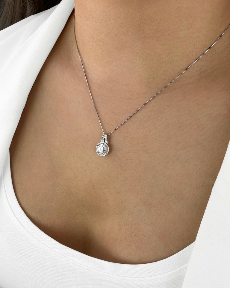 DANIEL CLIFFORD Kette mit Anhänger 'Sue' Damen Halskette Silber 925 Kristall Anhänger (inkl. Verpackung), größenverstellbare Silberkette 45cm mit weißen Kristall-Steinen von DANIEL CLIFFORD