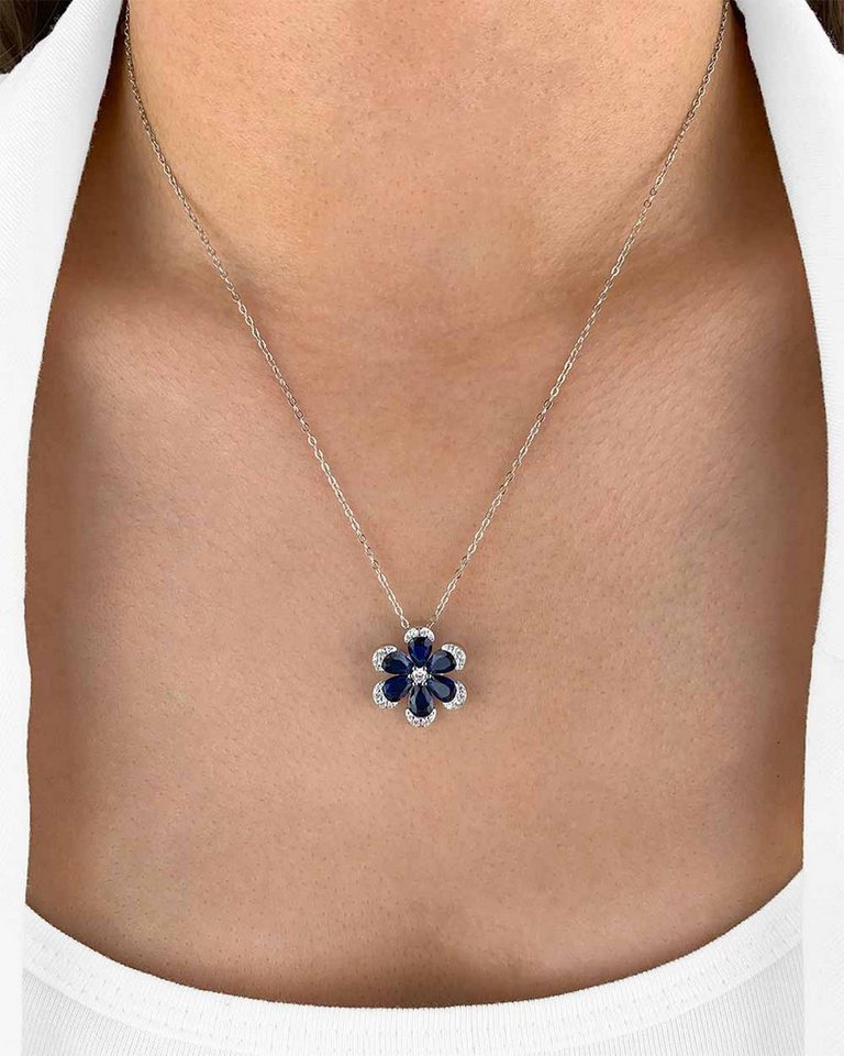DANIEL CLIFFORD Kette mit Anhänger 'Talira' Damen Halskette Silber 925 Blumen Anhänger Kristall blau (inkl. Verpackung), 45cm Collier mit Kristallanhänger florales Design, königsblau von DANIEL CLIFFORD