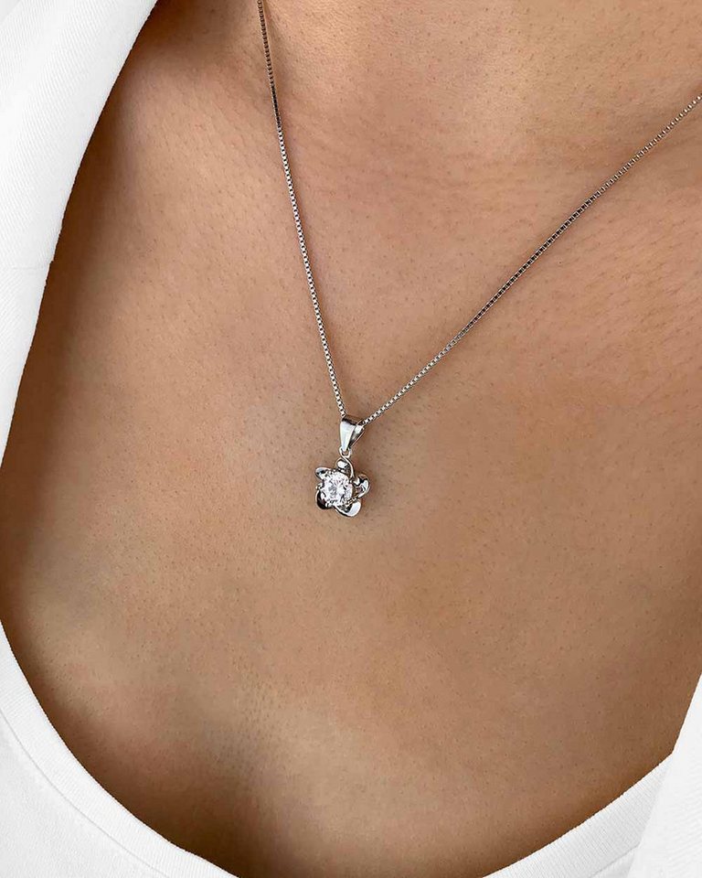 DANIEL CLIFFORD Kette mit Anhänger 'Violetta' Damen Halskette Silber 925 Blüten Anhänger Kristall (inkl. Verpackung), größenverstellbare Silberkette Collier 45cm Blumenform mit Kristall von DANIEL CLIFFORD