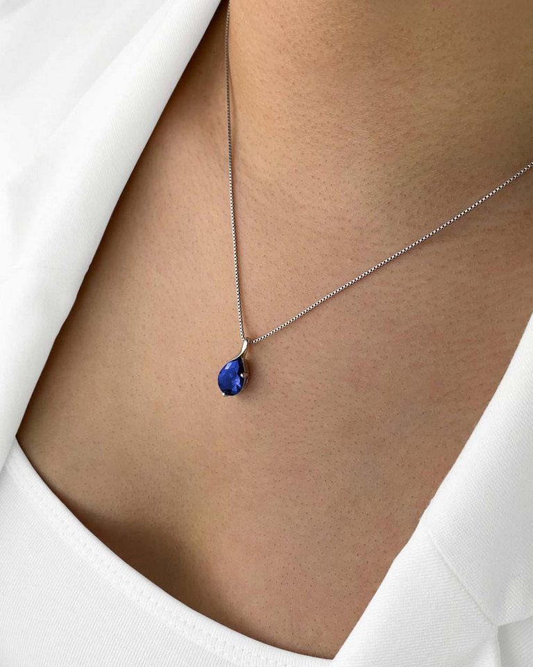 DANIEL CLIFFORD Kette mit Anhänger 'Violette' Damen Halskette Silber 925 Anhänger Kristall Tropfen Blau (inkl. Verpackung), Silberkette mit Solitär Anhänger königblau Collier mit Pendant von DANIEL CLIFFORD