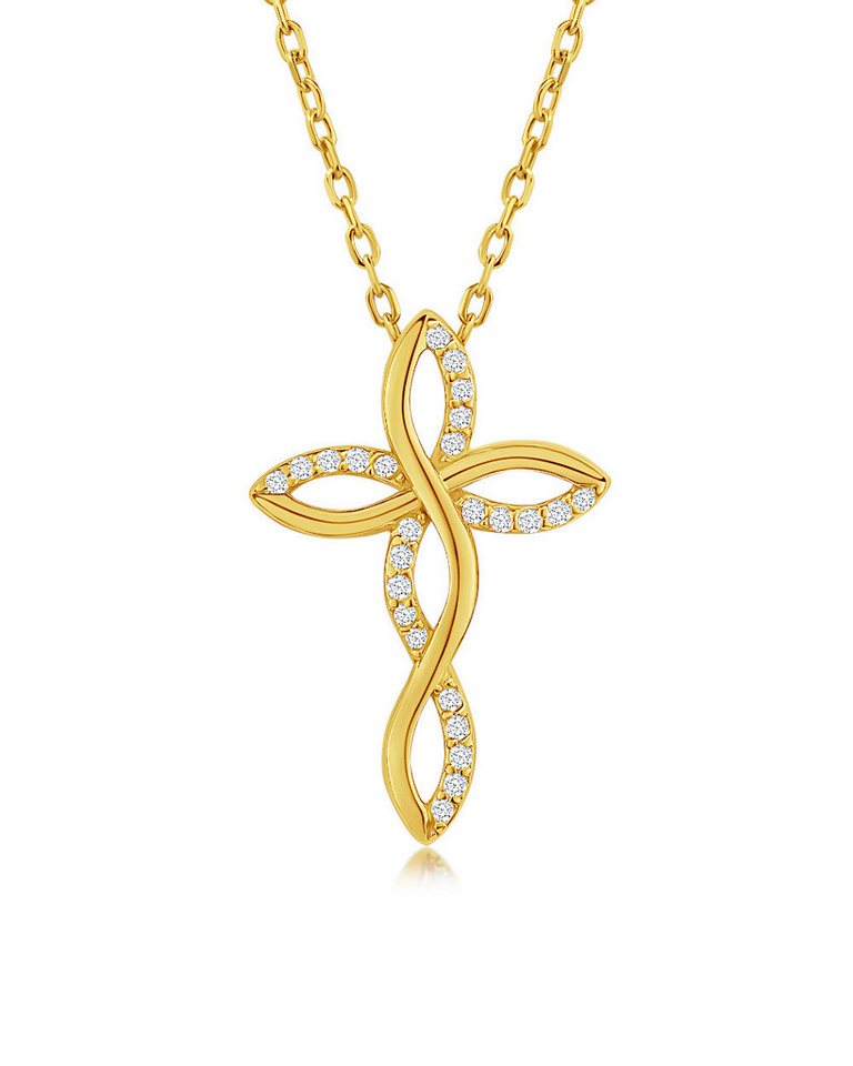 DANIEL CLIFFORD Kreuzkette 'Liora' Damen Halskette Silber 925 vergoldet Kreuz Anhänger Kette (inkl. Verpackung), größenverstellbare Halskette 45cm mit Kristallen besetzt von DANIEL CLIFFORD