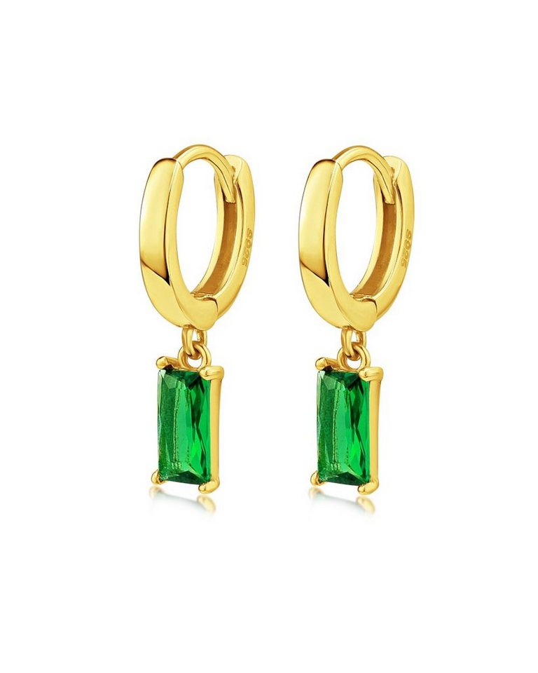 DANIEL CLIFFORD Paar Creolen 'Cara' Creolen 925 Silber 18 Karat vergoldet Anhänger Kristall grün (inkl. Verpackung), Damen Klappcreolen 10mm, haut- und allergiefreundlich von DANIEL CLIFFORD