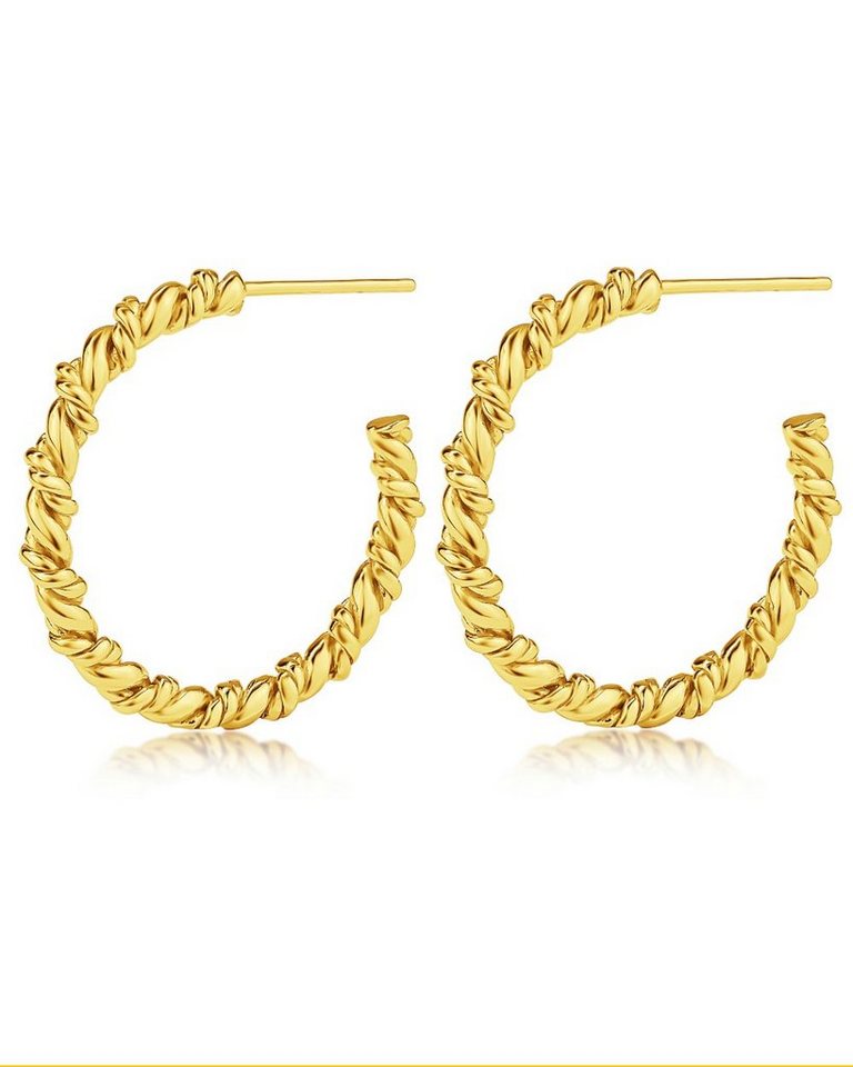 DANIEL CLIFFORD Paar Creolen 'Jolie' Damen Creolen Ohrstecker 925 Sterlingsilber 18 Karat Gelbgold vergoldet twisted hoops, 24mm (inkl. Verpackung), Creolen Ohrringe gedreht, haut- und allergiefreundlich von DANIEL CLIFFORD