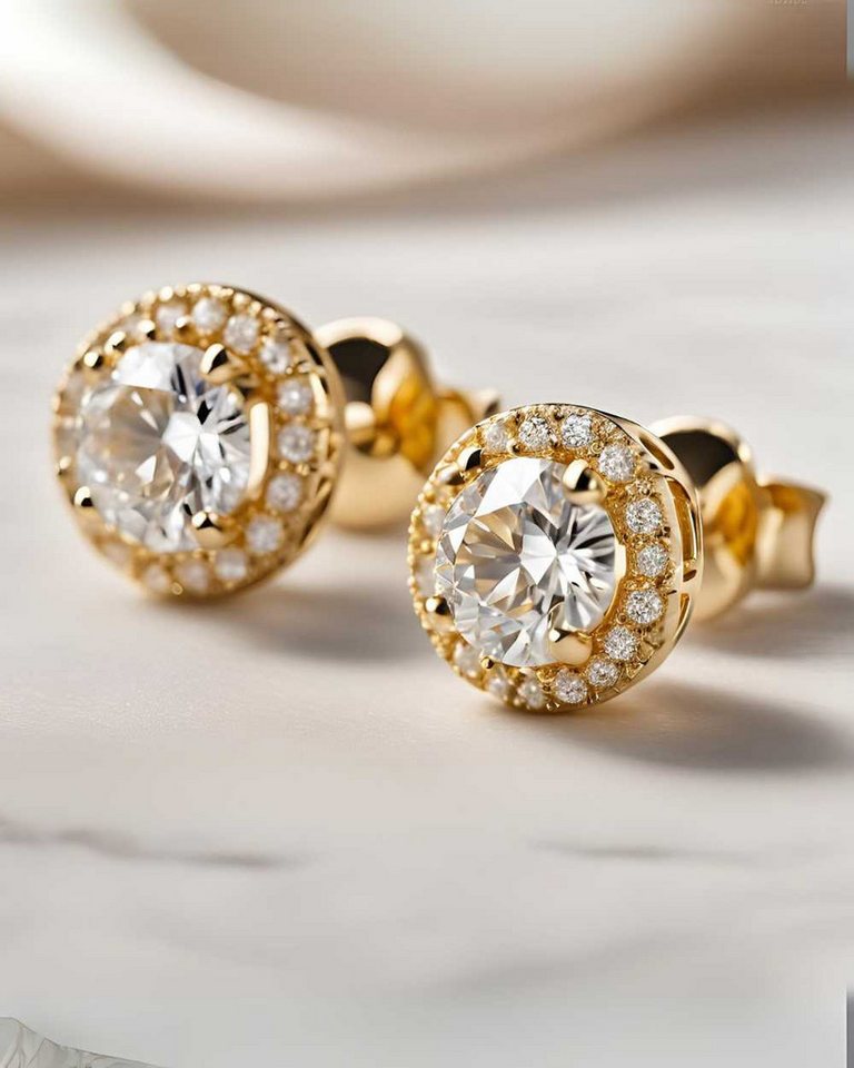 DANIEL CLIFFORD Paar Ohrstecker 'Hilde' Damen Ohrringe 925 Silber 14k vergoldet rund mit Kristallen (inkl. Verpackung), Goldstecker Kreis, 18 Karat Vergoldung, haut- und allergiefreundlich von DANIEL CLIFFORD