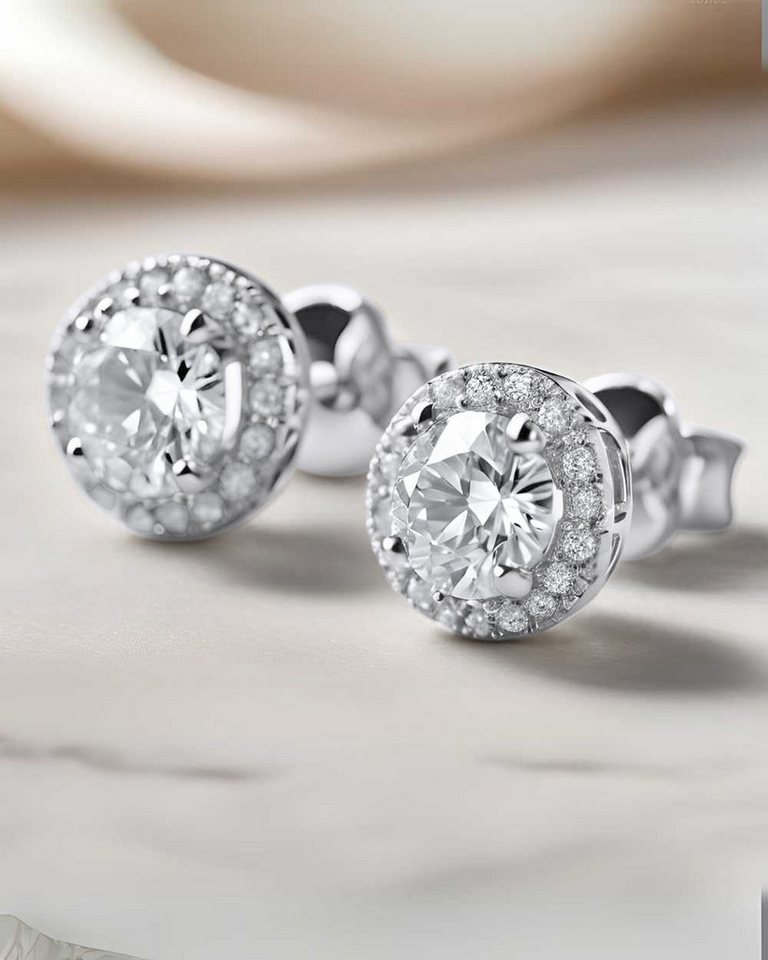 DANIEL CLIFFORD Paar Ohrstecker 'Hilde' Damen Ohrringe Silber 925 Kristall weiß (inkl. Verpackung), runde Kristall-Ohrringe, Silberohrringe mit hohem Tragekomfort von DANIEL CLIFFORD