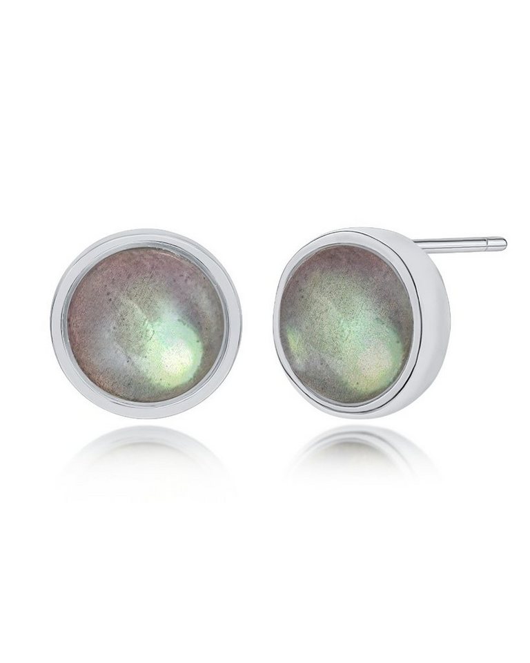 DANIEL CLIFFORD Paar Ohrstecker 'Jana' Damen Ohrstecker Silber 925 rhodiniert Mondstein (inkl. Verpackung), Sterlingsilber Mondstein-Ohrringe rund für Frauen von DANIEL CLIFFORD