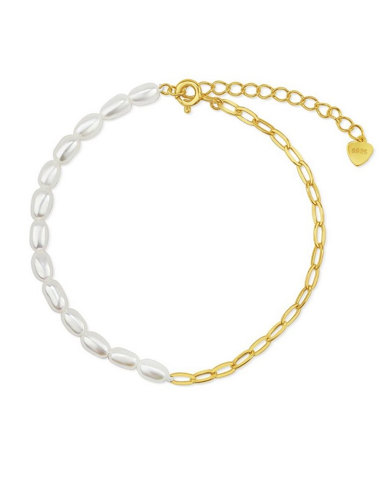 DANIEL CLIFFORD Perlenarmband 'Nicole' Damen Armband Silber 925 vergoldet Süßwasserzuchtperlen (inkl. Schmuckbox), größenverstellbares Glieder-Armband Perlen Sterlingsilber von DANIEL CLIFFORD