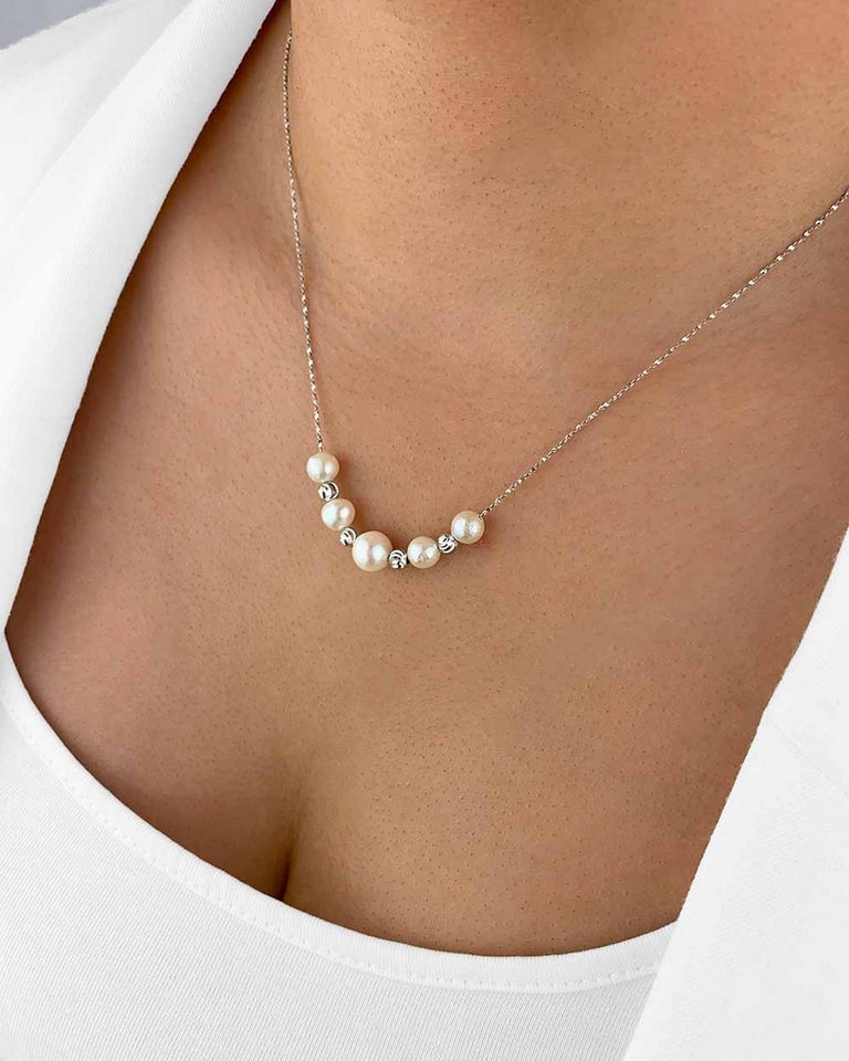 DANIEL CLIFFORD Perlenkette 'Maisy' Damen Halskette Silber 925 Perlen Anhänger Süßwasserzuchtperle (inkl. Verpackung), Silberkette mit Silberkugeln & Perlen, größenverstellbar 45cm von DANIEL CLIFFORD