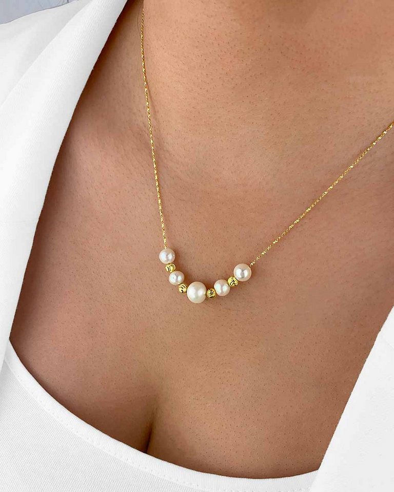 DANIEL CLIFFORD Perlenkette 'Maisy' Damen Halskette Silber 925 Perlen Anhänger Süßwasserzuchtperle (inkl. Verpackung), vergoldete Silberkette mit Kugeln & Perlen, größenverstellbar 45cm von DANIEL CLIFFORD