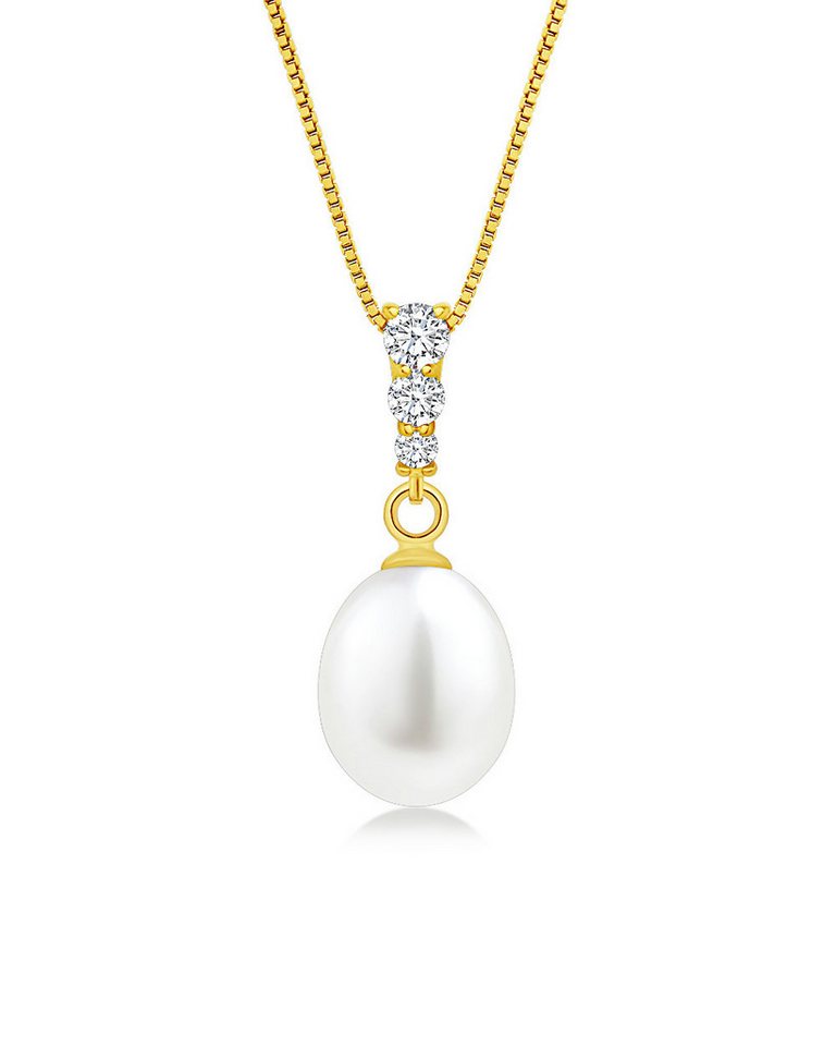 DANIEL CLIFFORD Perlenkette 'Marielle' Damen Halskette Silber 925, 18k vergoldet Perlen Anhänger (inkl. Verpackung), größenverstellbare Perlenkette 45cm mit funkelndem Kristall von DANIEL CLIFFORD