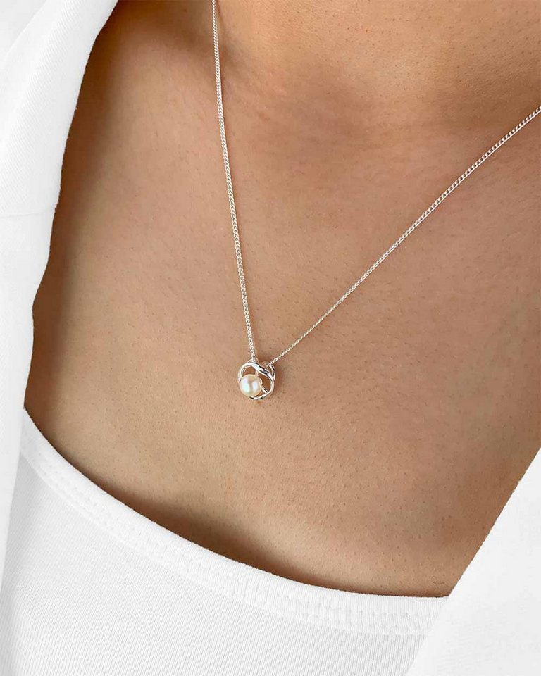 DANIEL CLIFFORD Perlenkette 'Matilde' Damen Halskette Silber 925 Perlen Anhänger Kreis (inkl. Verpackung), größenverstellbare Silberkette 40cm - 45cm, runder Anhänger von DANIEL CLIFFORD