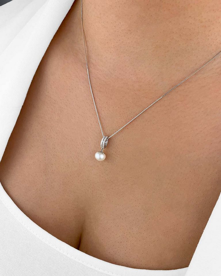 DANIEL CLIFFORD Perlenkette 'Ria' Damen Halskette Silber 925 Perlen Anhänger mit Kristall (inkl. Verpackung), größenverstellbare Silberkette, echte Süßwasserzuchtperle weiß von DANIEL CLIFFORD