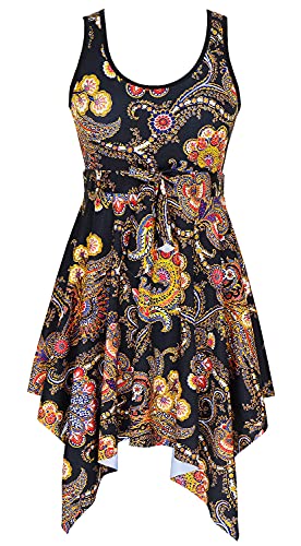 DANIFY Damen Übergröße Badekleid Bauchkontrolle Badekleid Cover Up Bademode Retro Rock Badeanzug Einteiler Badeanzug, Hs11, 44 von DANIFY