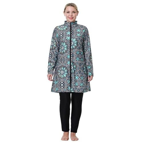 DANIOS Muslimische Badeanzug für Frauen Übergröße Burkini Modest islamische Badebekleidung Vollständige Abdeckung Reißverschluss Top + Hose + Hijab Oversized Badeanzug von DANIOS