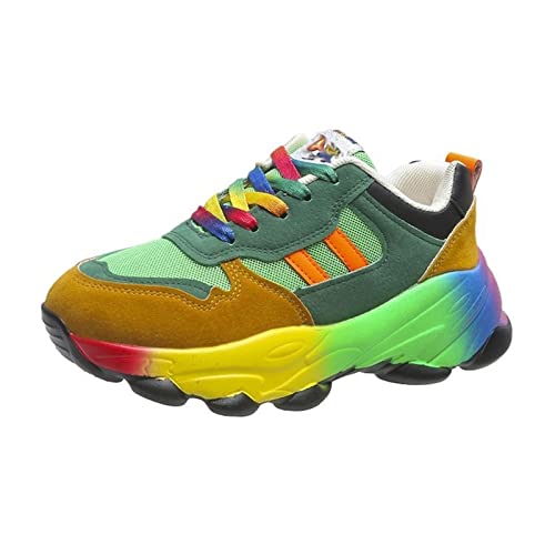 Frauen Sportschuhe Mode Regenbogen Schuh Trainer Plattform Turnschuhe Frühling Winter Wohnungen Laufschuhe Straße Wanderschuhe (Color : Green, Size : 39 EU) von DANIOS