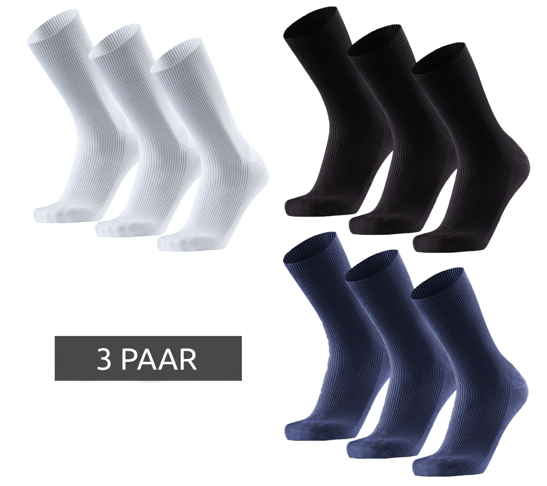 3 Paar DANISH ENDURANCE Bamboo Soft Top Herren und Damen Socken ohne Gummibund Crew-Strümpfe Diabetiker-Socken 150000 in Schwarz, Navy oder Weiß von DANISH ENDURANCE