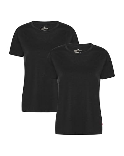 DANISH ENDURANCE 100% Merino Shirt Damen, Geruchsresistentes T Shirt, Wandershirt, Funktionsshirt, 2er-Pack, Schwarz, L von DANISH ENDURANCE
