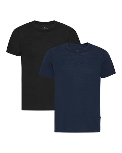 DANISH ENDURANCE 100% Merinowolle T-Shirt Herren, Atmungsaktives Unterhemd, Funktionsshirt, 1er oder 2er Pack, Mehrfarbig (1x Schwarz, 1x Dunkles Marineblau), M von DANISH ENDURANCE