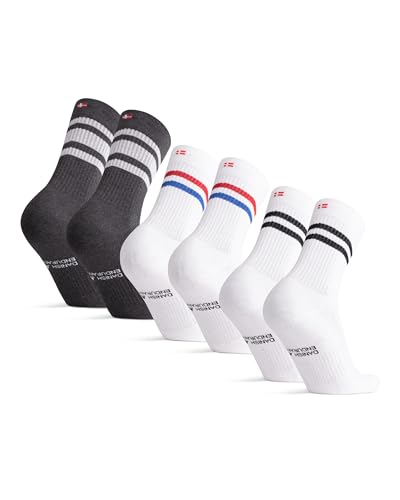 DANISH ENDURANCE 3 Paar Retro Tennissocken Mehrfarbig (1xGrau/Weiß, 1xWeiß/Schwarz, 1xRoter/Blauer Streifen) 35-38 von DANISH ENDURANCE