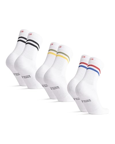 DANISH ENDURANCE 3 Paar Retro Tennissocken aus Bio-Baumwolle, Sneaker Socken, 3 Paare (Weiß Mehrfarbig Retro (1 x Roter/blauer Streifen, 1 x Schwarzer Streifen, 1 x Grüner/gelber Streifen), EU 43-47) von DANISH ENDURANCE
