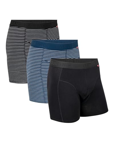 DANISH ENDURANCE 3er Pack Boxershorts Herren aus Bio-Baumwolle, Weicher Bund, Komfort Passform, Ohne Etikett, für Herren Mehrfarbig (Schwarz gestreift, Marineblau gestreift, Schwarz) XL von DANISH ENDURANCE