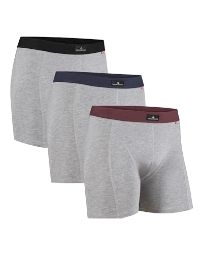 DANISH ENDURANCE 3er Pack Boxershorts Herren aus weicher Baumwolle mit Stretch, Unterhosen Männer, Weich & Atmungsaktiv Mehrfarbig (1x Grau/Schwarz, 1x Grau/Marineblau, 1x Grau/Bordeaux) L von DANISH ENDURANCE