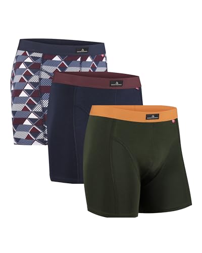 DANISH ENDURANCE 3er Pack Boxershorts Herren aus weicher Baumwolle mit Stretch, Unterhosen Männer, Weich & Atmungsaktiv Mehrfarbig (1x Grün/Orange, 1x Marineblau/Bordeaux, 1x Retro) 3XL von DANISH ENDURANCE