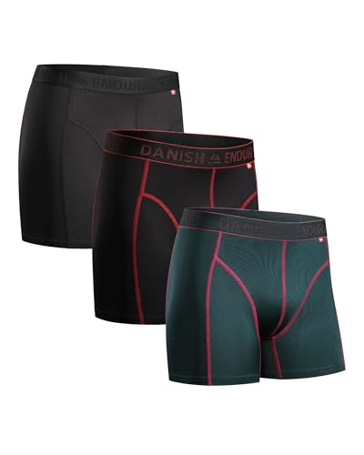 DANISH ENDURANCE 3er Pack Sport Boxershorts Herren, Mit regulärem oder langem Bein, Mehrfarbig (1 X Schwarz, 1 X Grün/Lila, 1 X Schwarz/Rot), S von DANISH ENDURANCE