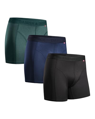 DANISH ENDURANCE 3er Pack Sport Boxershorts Herren, Mit regulärem oder langem Bein, Mehrfarbig (1x Schwarz, 1x Blau, 1x Grün) 4XL von DANISH ENDURANCE