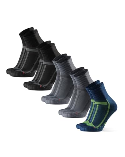 DANISH ENDURANCE 5 Paar Quarter Laufsocken, Technisch, Anti-Blasen Polsterung, für Damen & Herren Mehrfarbig (2x Schwarz/Grau, 2x Grau/Schwarz, 1x Blau/Gelb) 39-42 von DANISH ENDURANCE